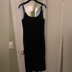 Women's sexy ribbed tank dress, side leg slit. Thick soft cotton. Scoop neck.